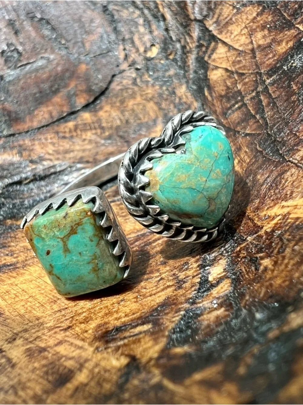 Kingman Turquoise Heart Bypass Ring 925 Sterling Silver Size 8 - Picture 3 of 14